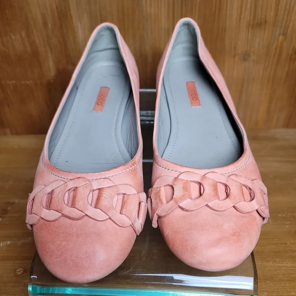 Ecco white washed orange round toe leather chain detail comfort flats - Picture 7 of 10
